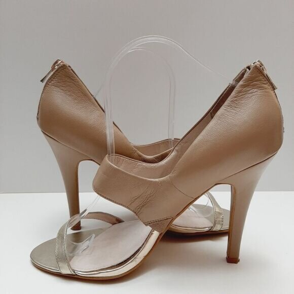ALDO Everest Leather Open Toe High Heel Sandals Nude Cream & Silver Sz 10 Eur 41 - Picture 9 of 16
